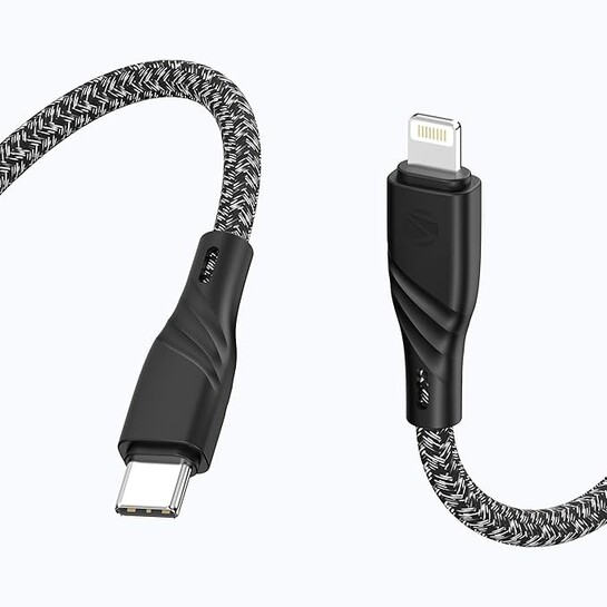 Zebronics Type-C to Lightning Fast Charging Cable, 27W PD Rapid Charging, Charge & Sync Support, Braided Tangle-Free Design, 1.5 Meter Length, Compatible with Type-C PD Adapters (TL300, Black+White)