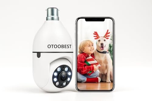 Outdoor Security Camera, WiFi PTZ Dome Camera with Night Vision, Mobile App Control, White (Bulb-Camera)