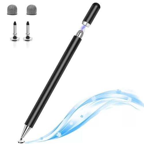 WHITE CHERRY® Aluminium Fine Point Stylus Pen (Black) With 2 Extra Nips