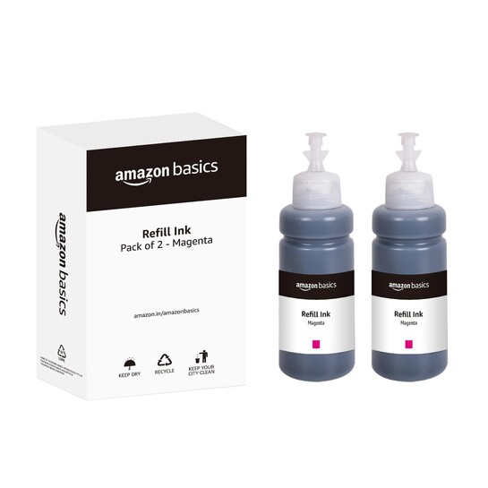 amazon basics T664 Refill Ink Bottle (Dual Pack) (70ml, Magenta)