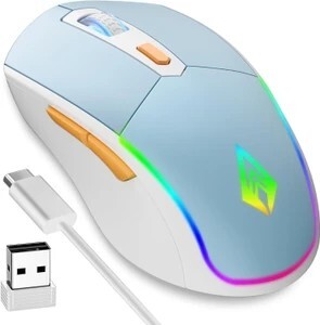 Archer Tech Lab Recurve 700 Wireless Gaming Mouse RGB light, dual Bluetooth/2.4GHz, 4 DPI, USB-C Wireless Ambidextrous Optical  Gaming Mouse With Bluetooth (Type C, Sky Blue)