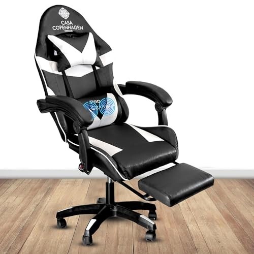Casa Copenhagen Designed in Denmark,High-Back Italian Leather Gaming Ergonomic Chair White & Black