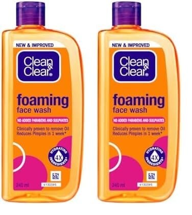 Clean & Clear Foaming Facewash for Oily Skin, Brown, 240ml (Pack of 2)