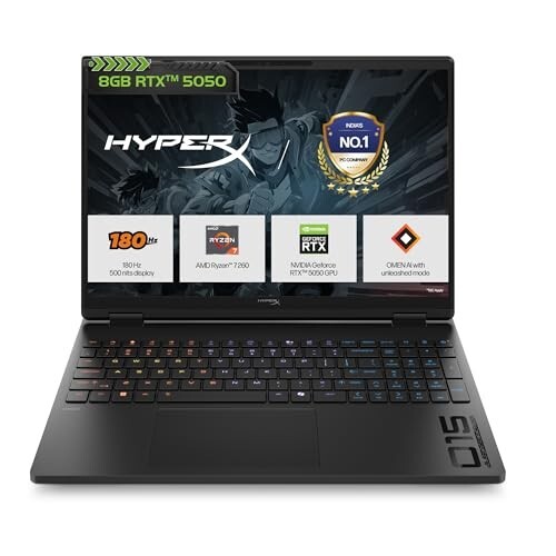 HP HyperX OMEN 15, AMD Ryzen 7 260, 8GB-RTX 5050 AI Gaming Laptop