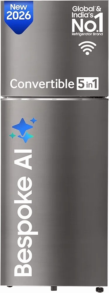 Samsung 330 L, 3 Star, Convertible 5-in-1, Digital Inverter, Frost Free Double Door, WiFi Bespoke AI Refrigerator (RT34HG5A23S8HL, Silver, Elegant Inox, 2026 Model) :
