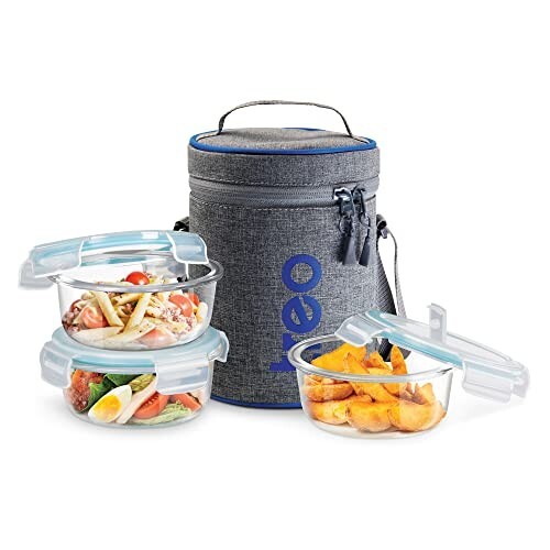 Treo by Milton All Fresh Borosilicate Glass Lunch Box Set of 3, Clear, 400 ml Each