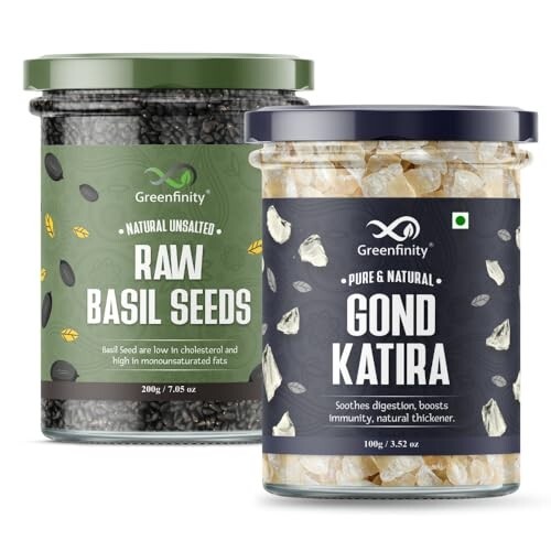 Greenfinity Basil Seeds & Gond Kateera Combo | 200g Sabja Seeds + 100g Tragacanth Gum 