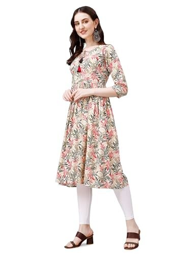 OBF Women's Rayon Printed Anarkali Kurti_Multicolour