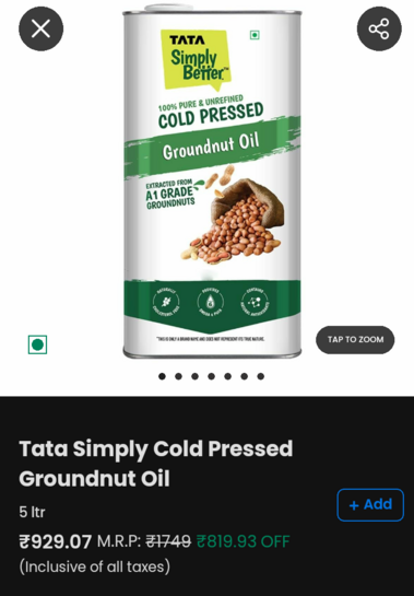 Milkbasket - Tata Simply Better Cold Pressed Groundnut Oil 5L