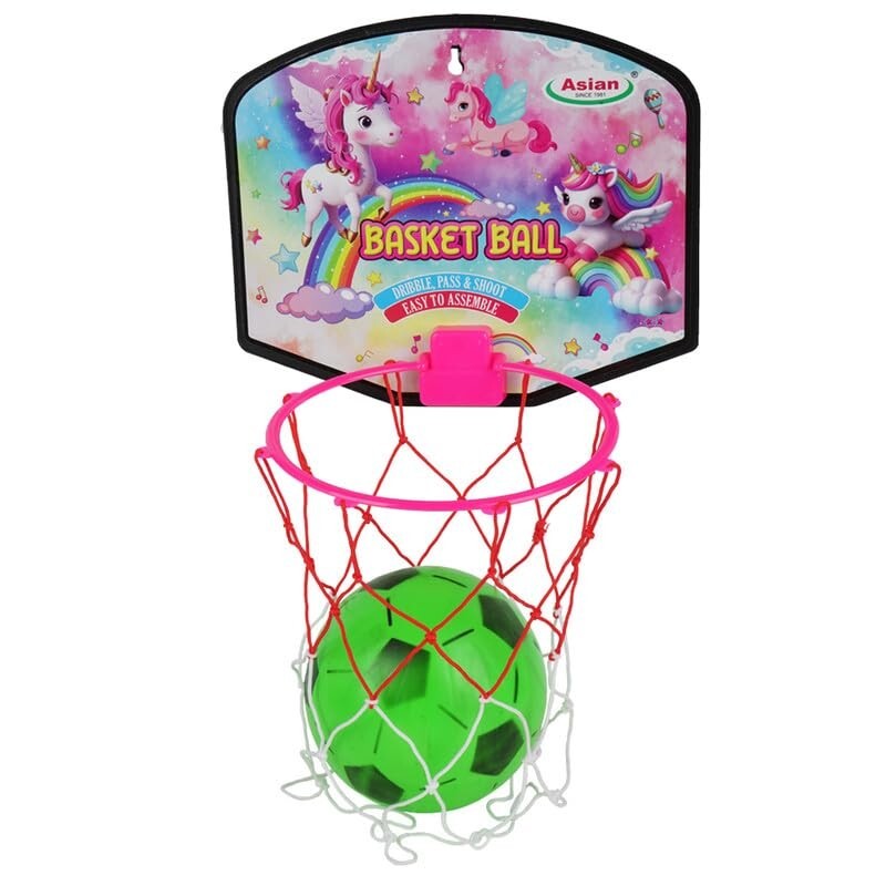 Asian Portable Plastic Basketball with Hoop for Kids Multicolor (Unicorn Theme)