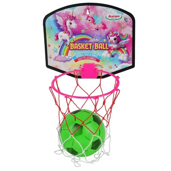Asian Portable Plastic Basketball with Hoop for Kids Multicolor (Unicorn Theme)