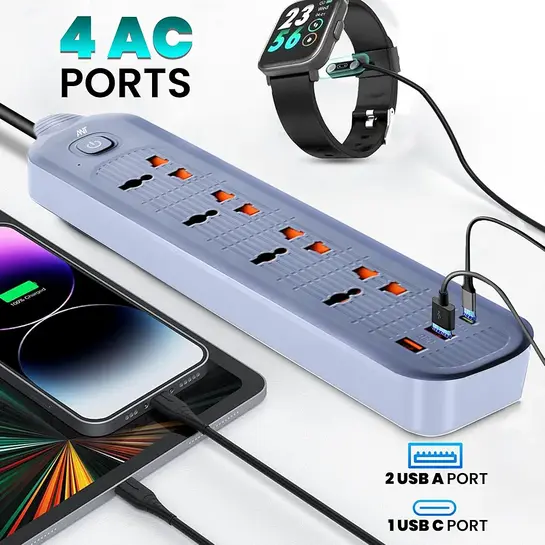 Ant PS421 grey colour (power strip) extension board with 4 socket + 2 USB port