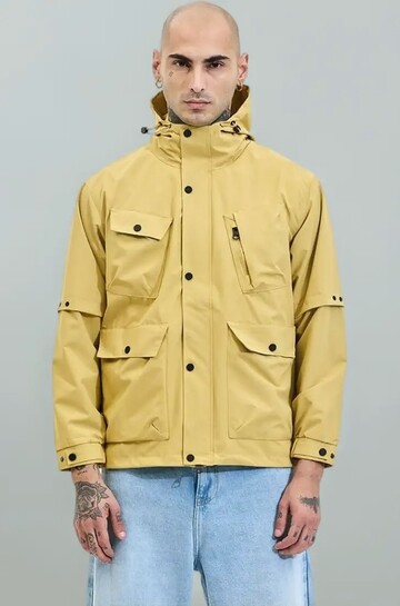  SNITCH Men Casual Jacket | Relaxed Fit High Neck Full Sleeve Solid Pattern | 100% Polyester Durable & Comfortable Machine Washable Jacket |Mustard Yellow, XL 