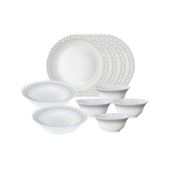 Larah by Borosil Classic Opalware Dinner Set, 10 -Piece, White