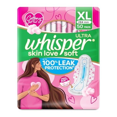 Whisper Ultra Skin Love Soft Sanitary Pads for Women, XL 50 Pads [Subscribe n Save]