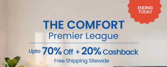 Pepperfry - The Comfort Premier League - Up To 70% Off + 20% Cashback