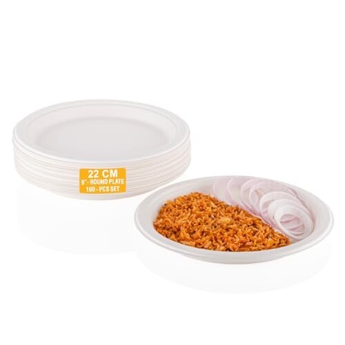 Clazkit 9 Inch Round (100 Pc) Bagasse, Bamboo Plates 