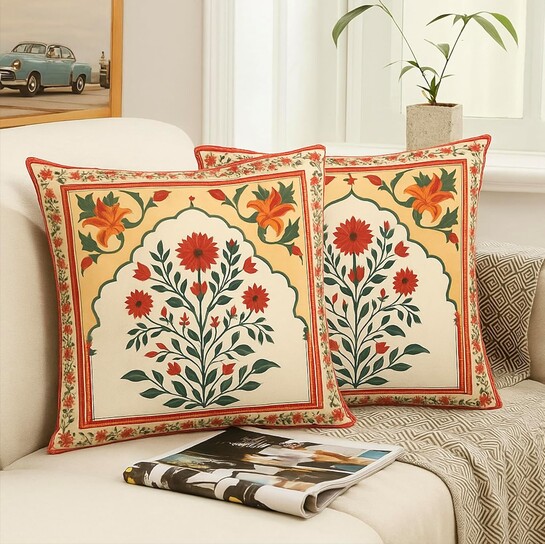 Hummingbird Cushion Covers (16x16 Inch) Printed Square Covers Soft Decorative for Sofa/Chair/Bedroom (Pack of 2) Rose