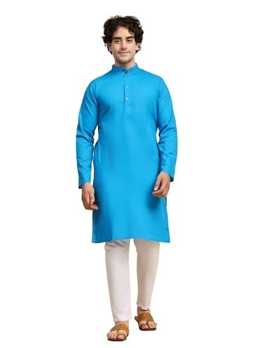 SKAVIJ Men's Casual Kurta Pajama Set Regular Fit Traditional Dress Yoga Outfit