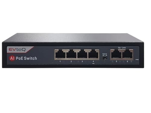 EVteQ 6 Ports Fast Ethernet with 4 PoE Ports (10/100 Mbps) & 2 Uplink Ports (10/100base) POE Switch