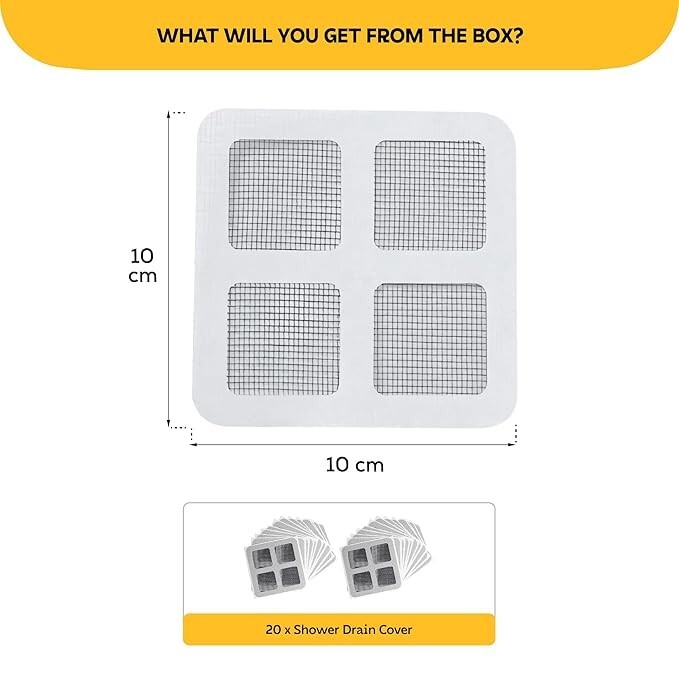 Amazon Basics 20 Pack Waterproof Drain Cover Mesh for Bathroom – Self Adhesive Hair Catcher & Jali Protector