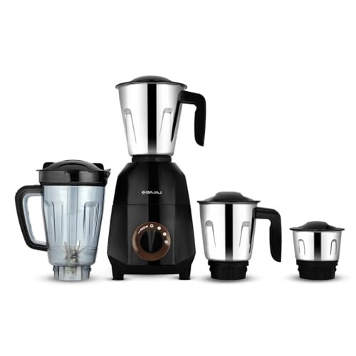 Bajaj Rex Dlx Ninja Series 4 Jar 750W Mixer Grinder | DuraCut Blades | 4 Stainless Steel Mixer Jars | Dry & Wet Grinding | 2 Yrs Warranty Black/Brown