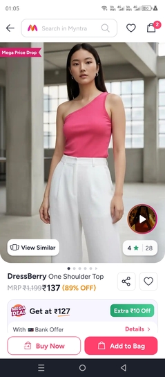 Myntra - women's one shoulder top @ Rs.137