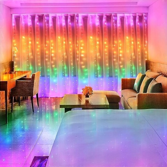 Lexton Curtain Lights | Multicolor | Plug Sourced | 8 Lighting Modes | Pack of 1 | Curtain Light for Room Decoration, Party, Occasionally Décor