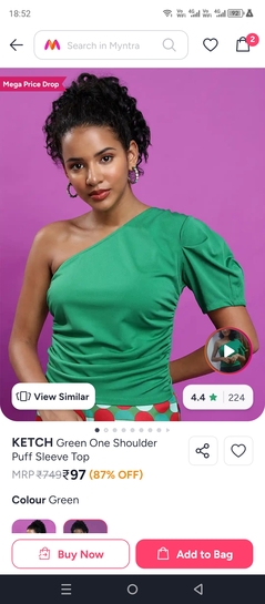 Myntra - Women's one shoulder sleeve top @ Rs.97