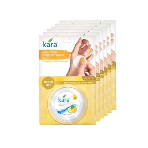Kara Nail Polish Remover Wipes Lemon - 30 Pulls (Pack of 6)