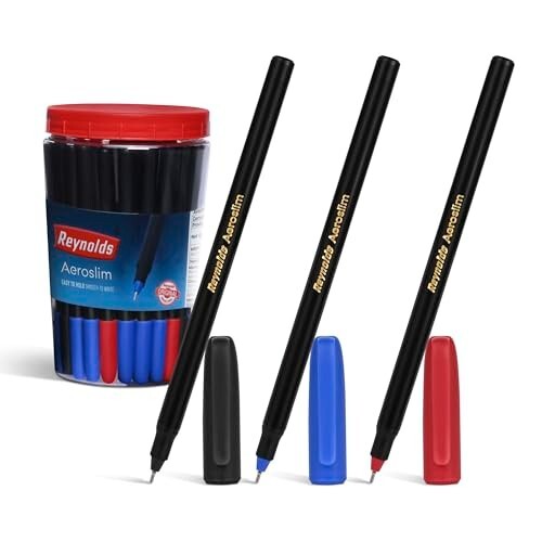 Reynolds AEROSLIM Ball Pen SET - 70 PENS (60 BLUE, 5 Black, 5 Red) 