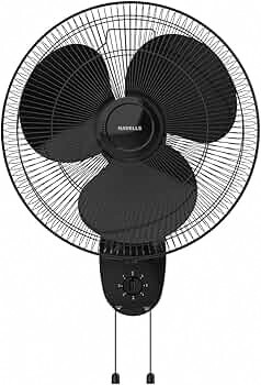 Havells Gatik Pro 400mm Wall Mount Fan|RPM: 1350|Double string for Speed & Oscillation control | Thermal Overloaded Protected Motor | 100% Copper Wire Winding Motor | 2 Year Warranty,230 Volts(Black) : 