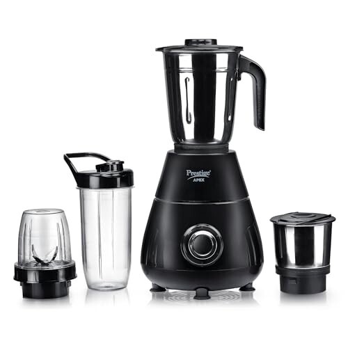 Prestige Apex Blendo 500 Watt Mixer Grinder with 4 Jars (2 Stainless Steel Jars + 2 Nutri Blend) | Super Efficient SS Blades | Black | 2Y Warranty