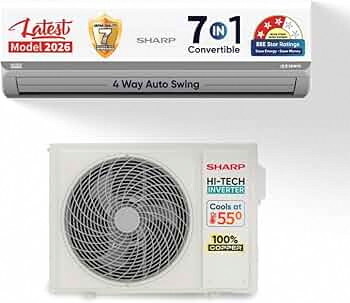 Sharp 1.5T 3 star, New Star Rated (4800W, 4 Way Swing, 100% copper, Hi Tech Inverter Compressor, 7 in 1 Convertible, Turbo cool, Dust filter) - AH-SI17V3B-GCN, White