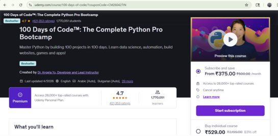 100 Days of Code™: The Complete Python Pro Bootcamp