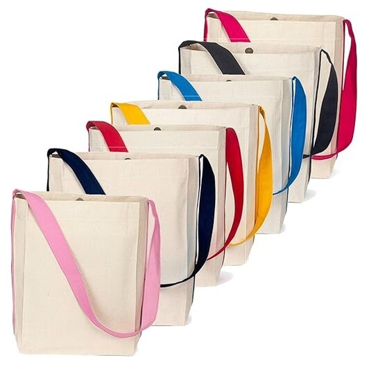 Lify Womens Bi- Colour Canvas Tote Bag,Shoulder Bag,Top Magnetic Button Closure,Daily Essentials- Pack Of 7 (Mixed Colors)