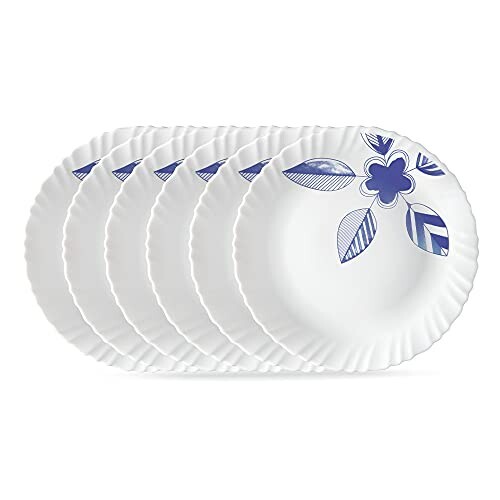 Larah by BOROSIL Morning Glory 6 Pcs Opalware Plate Set (Dia - 10 inch), White