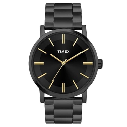 TIMEX Analog Watch for Man with Black Round Dial & Black Stainless Steel Bracelet Band Water Resistant Men's Wrist Watches - TWHG35SMU09