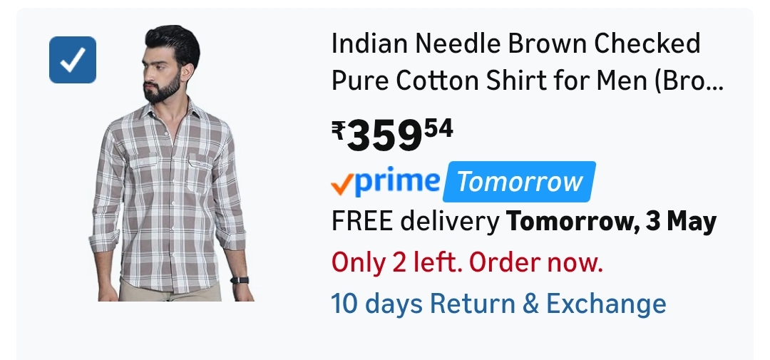 Indian Needle Checked Pure Cotton Shirt for Men