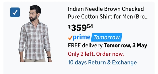 Indian Needle Checked Pure Cotton Shirt for Men