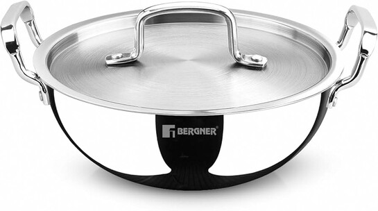BERGNER TriPro Tri-Ply Stainless Steel Deep Kadai