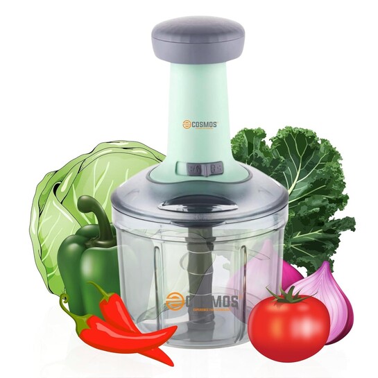 E-COSMOS® Food Chopper 900ml, 4 Blade Steel Large Manual Hand-Press Vegetable Chopper Mixer Cutter to Cut Onion, Salad, Tomato, Potato (Pack of 1) 900ml