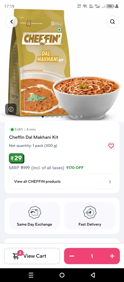 Zepto - Cheffin Dal makhani kit @ Rs.29