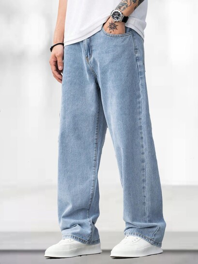 SHINIK Men Loose Fit Mid Rise Light Blue Jeans