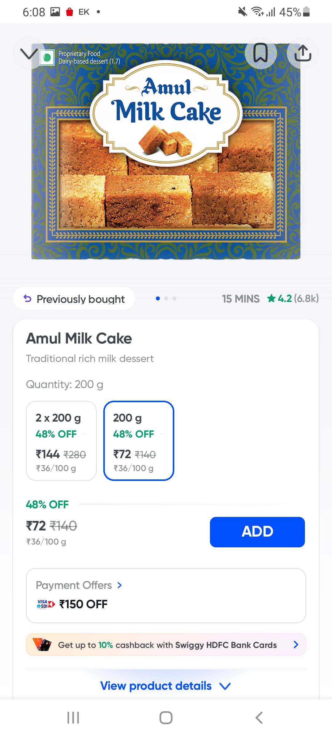 Swiggy Instamart | Search Sweets | Amul Milk Cake | Desidime