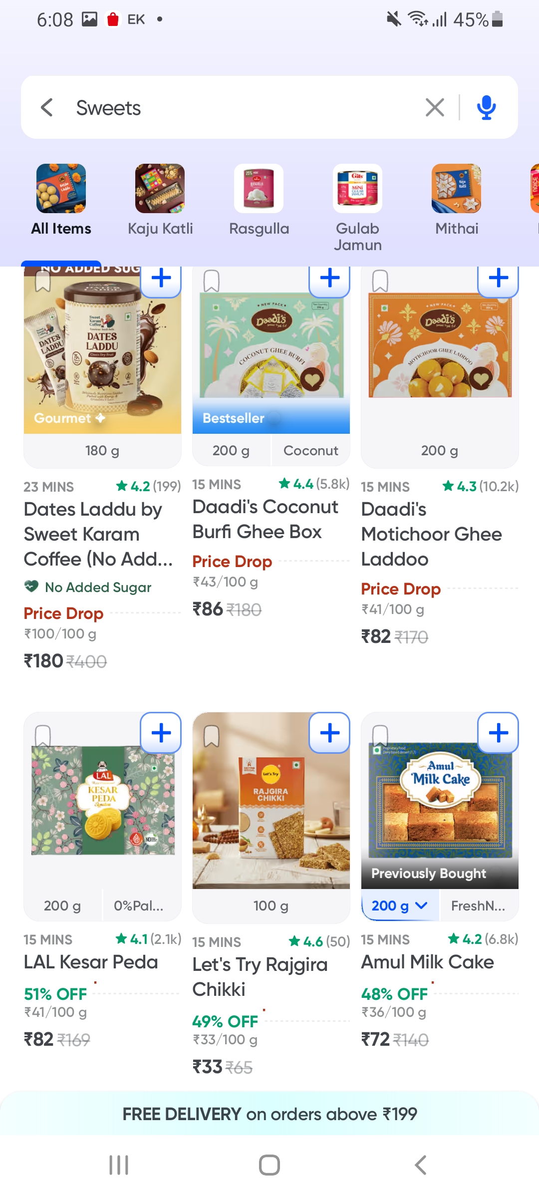 Swiggy Instamart | Search Sweets | Amul Milk Cake | Desidime