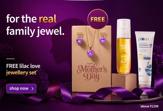 Plum Mother's Day Offer : Free Jewellery Sets on Order Above Rs. 1299