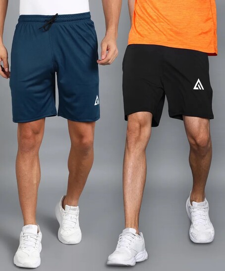 Adrenex Pack of 2 Solid Men Black Basic Shorts
