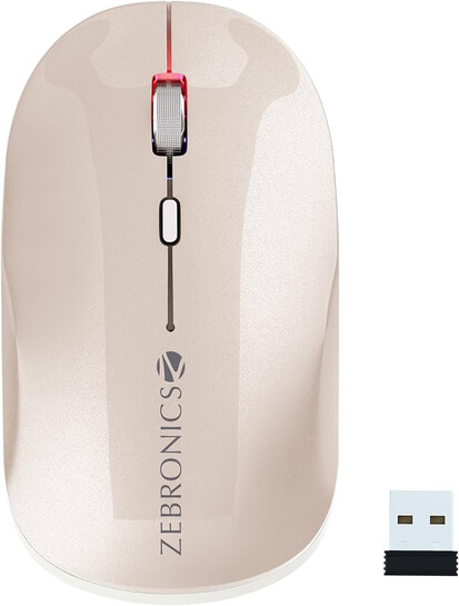 ZEBRONICS Poise Rechargeable Wireless Mouse, Dual Mode (2.4GHz + BT) (Pearl White)