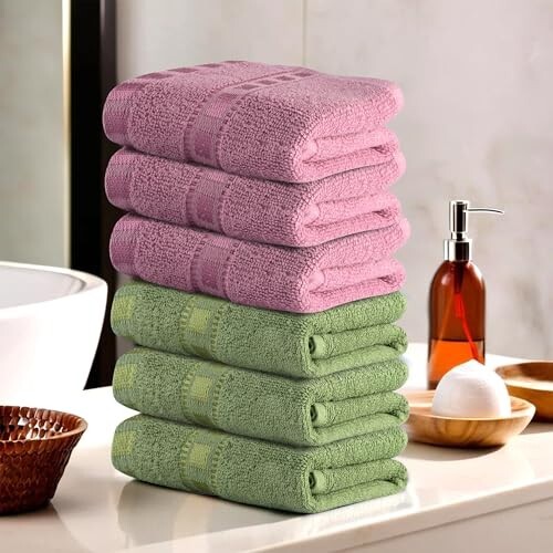 Urbane Home Pack of 6 Cotton Hand/Face Towels | Gym & Pocket Towels (Green & Pink)